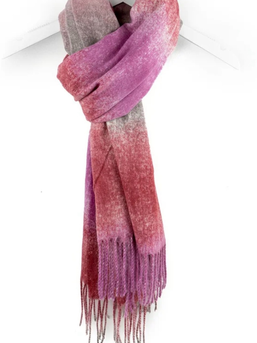 Ombre Pink & Red Gradient Fringe Scarf